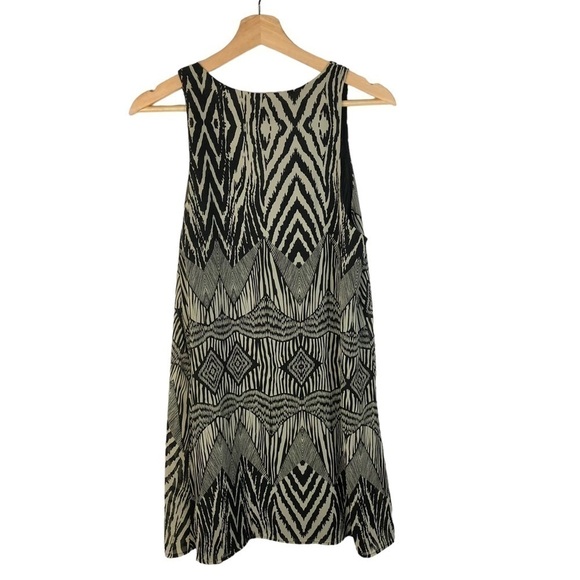 Veronica M Black & Beige Geometric Printed Tie Neck Mini Dress S - Picture 2 of 3